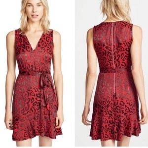Alice + Olivia Brooks Red Leopard Silk V Neck Dress Size 4